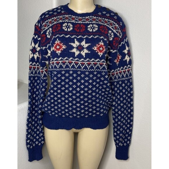 Vintage Polo Ralph Lauren Sweater Nordic Fair Isle Linen Cotton Blend Women Sz S - Picture 4 of 10